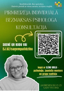 Bezmaksas psihologa konsultācijas JAUNIEŠIEM klātienē @ MJIC "Kvartāls"